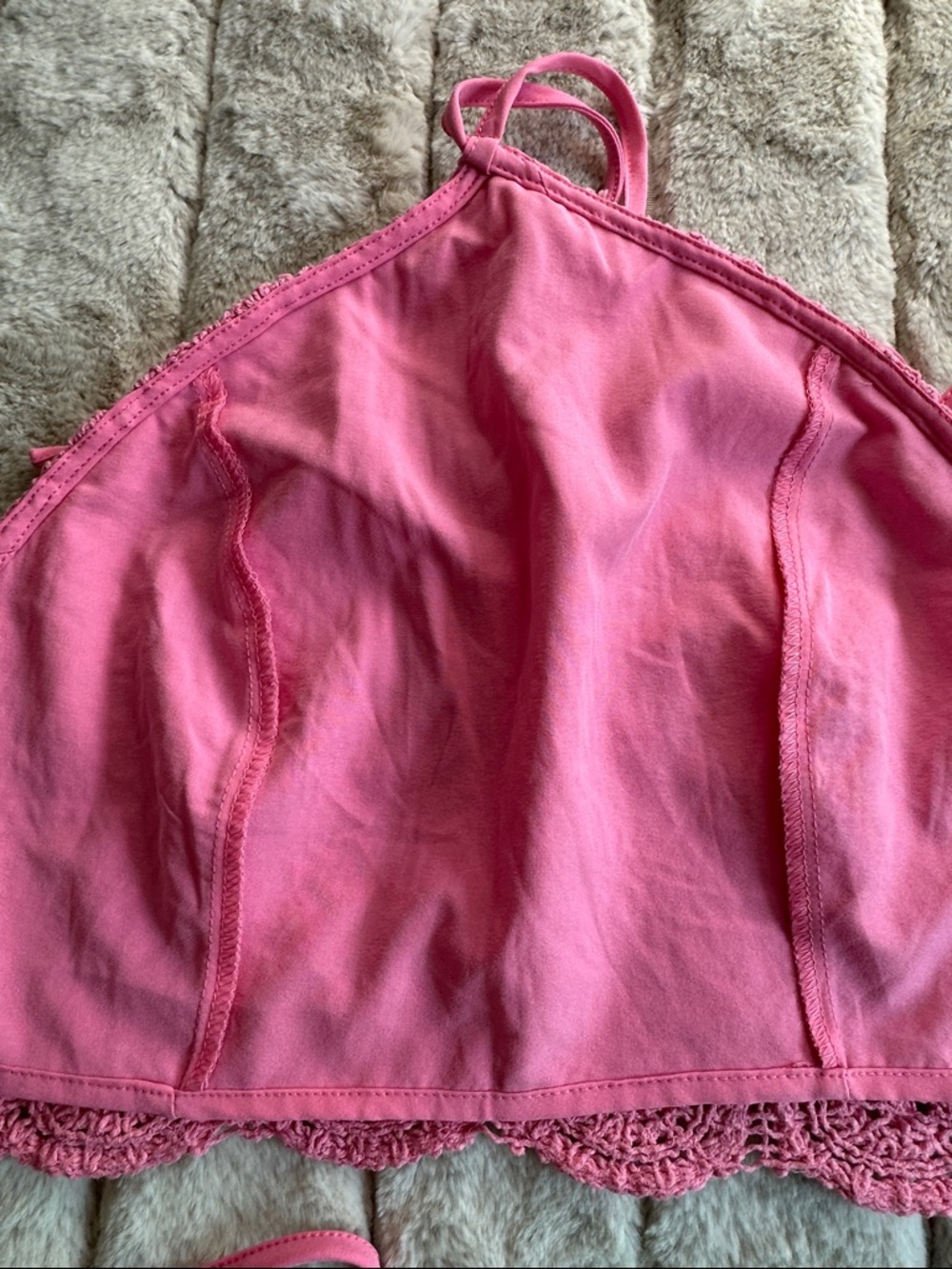 Pink Triangle Crochet Beach or Festival Halter with Neck and Back Ties, Small - Picture 3 of 6
